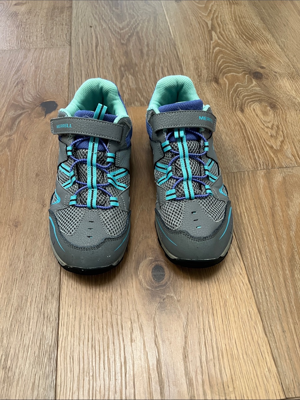Merrell Kids Gray Sneakers with Teal and Purple Accents